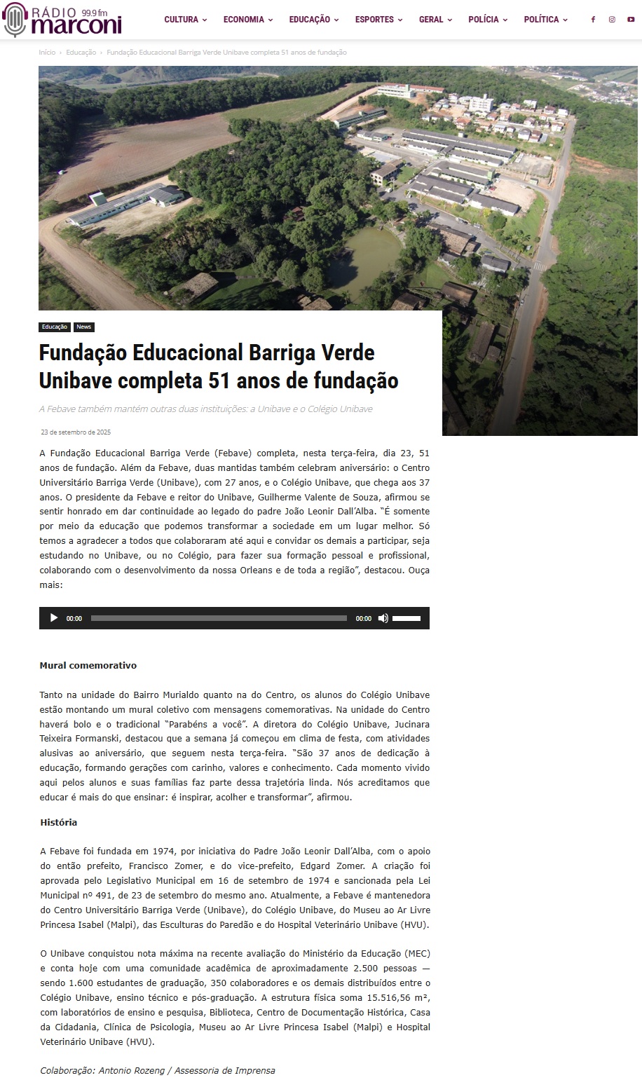 Fundação Educacional Barriga Verde Unibave completa 51 anos de fundação ...